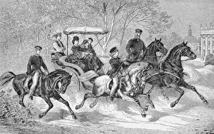 Families Prints: Crown Prince Frederick William with his family on a ride with horses and carriage