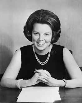 The Hague Prints: Crown Princess Beatrix Smiling at Desk