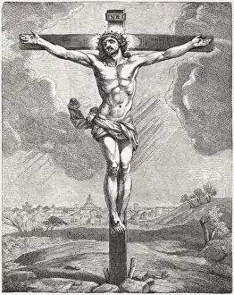 Jerusalem Prints: The crucified Jesus, wood engraving, published c. 1880