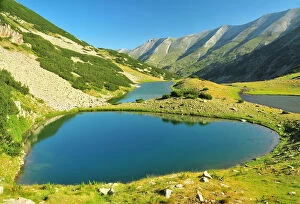 Crystal clear blue lakes in a mountai