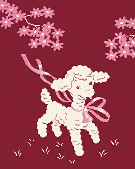 Red Background Prints: Lamb