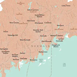 CT Fairfield Norwalk Vector Road Map