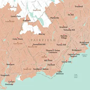 Connecticut Prints: CT Fairfield Town Vector Road Map