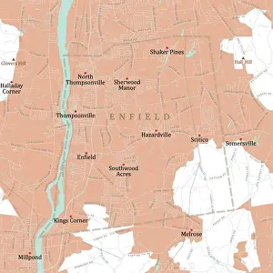 Connecticut River Prints: CT Hartford Enfield Vector Road Map
