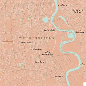 Connecticut River Prints: CT Hartford Wethersfield Vector Road Map