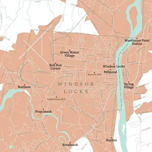 Connecticut River Prints: CT Hartford Windsor Locks Vector Road Map