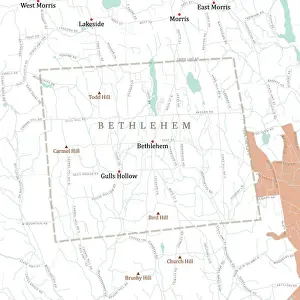 Lakeside Prints: CT Litchfield Bethlehem Vector Road Map