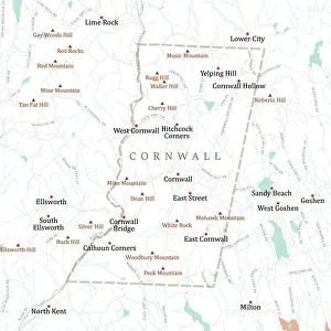 Litchfield Prints: CT Litchfield Cornwall Vector Road Map