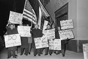 Cubans Demonstrating in Front of a Hotel