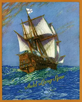 Prints of USA - 1939: A menu for Cunard reads 'Auld Lang Syne' from 1939 in USA. (Photo by Jim Heimann Collection/Getty Images) A Visual Journey Through Jim Heimann’s Collage Illustrations—Celebrating the Art of Vintage Ephemera and Pop History: Cunard