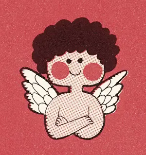 Red Background Prints: Cupid With Crossed Arms