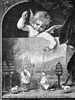 On Cupid's thread: angel holds doll figures
