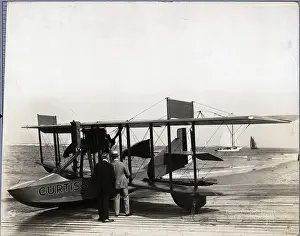 Curtiss Hydroplane On Dock On Beach