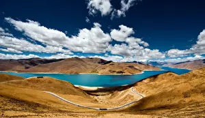 Yamdrok Yamtso Prints: curve road at Yamdrok lake