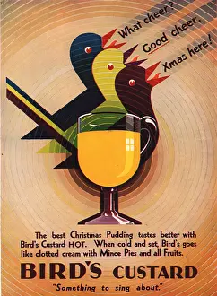 Prints of NEW YORK, 1927, An Christmas-time art deco advertising design for Bird's Custard appears in The Poster magazine from New York, an insert in a 1927 issue Transcendental Graphics Prints: Custard Christmas Design