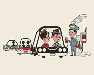 Gasoline Prints: Customers at Service Station