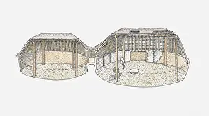 Residential Structure Prints: Cutaway illustrations of pre-pueblo pithouses, built by the Anasazi, Colorado