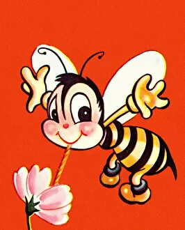 Flower Head Gallery: Cute Bee Drinking from a Flower