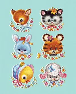 Kitten Prints: Cute Little Animals on Turquoise Background