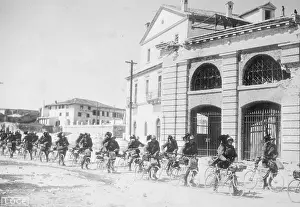 Cycle Troops Passing Through Tirana