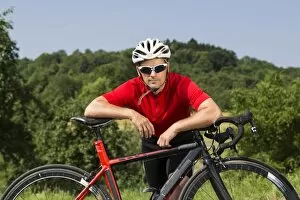 Images Dated 14th July 2013: Cyclist, 44 years, with a racing cycle, Winterbach, Baden-Wurttemberg, Germany