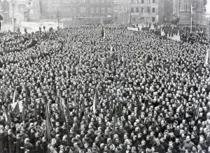 Czechoslovakian Prints: Czechoslovakians Listening to Announcement of Communist Takeover