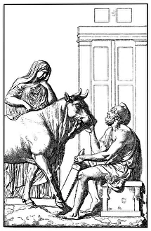 Inventor Prints: Daedalus delivering the wooden cow to Pasiphae, PasiphaA