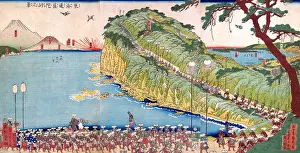 Rising Sun Prints: Daimyo's Processions Passing along the Tōkaidō, theast sea road