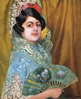 Poetry Prints: Dama Con Abanico (Lady With A Fan). Creator: Zuloaga Y Zabaleto