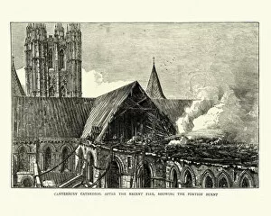 Damaged caused by a fire at Canterbury Cathedral, 19th Century