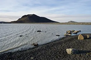 Water Reservoir Prints: One of the dams of the Karahnjukar hydropower plant project with Halslon water reservoir