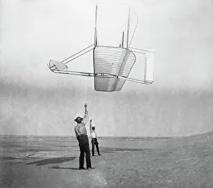 Glider Prints: Dan Tate and Wilbur Wright Flying Glider Like a Kite