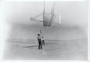 Glider Prints: Dan Tate and Wilbur Wright Flying Glider Like a Kite