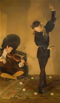 Illumination Prints: A dancer dances to the sounds of a violinist between eggs in a warmly lit
