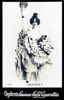 Dancer Saharet in Full Kick on Ogden's Cigarette Card, circa 1894-1907