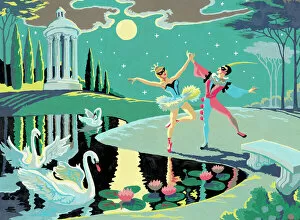 Csa Printstock Collection: Two Dancers By a Pond at Night