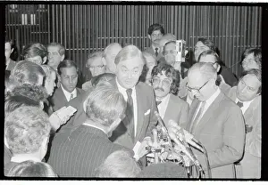 Daniel Moynihan Giving Press Conference on His Career Change