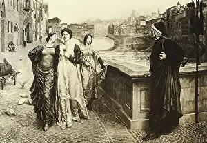 Florence Prints: Dante & Beatrice Meet Along The Arno