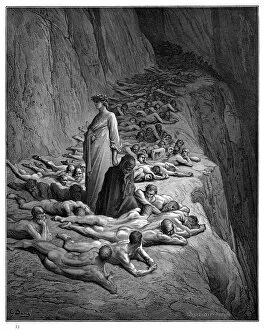 Entrance Gallery: Dante with Pope Adrian V engraving 1870