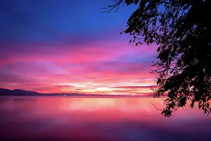 Lavender Colored Prints: dark violet clouds with orange sun light and pink light in wonderful twilight sky