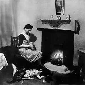 Fireplace Prints: Darning By The Fire