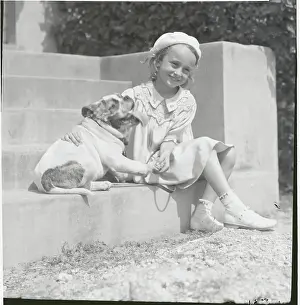 Daughter of Mayor Anton Cermak with Her Pet Dog on Doorstep