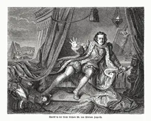David Garrick as Richard III, painted by Hogarth, woodcut, 1870