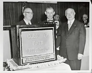 John L Prints: David Sarnoff With Giant TV Cake