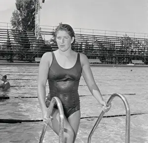 Swimmer Prints: Dawn Fraser Standing at Poolside