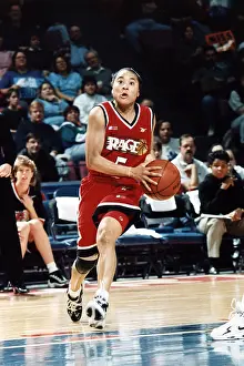 Prints of Dawn Staley, point guard for the Philadelphia Rage women's basketball team of the American Basketball League, in action against the New England Blizzard, Springfield, MA, 1997 Courtside Vibes: Stunning Basketball Prints: Dawn Staley Of The Philadelphia Rage