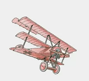 day, fokker, horizontal, mid air, military aeroplane, no people, outdoors, red, the past