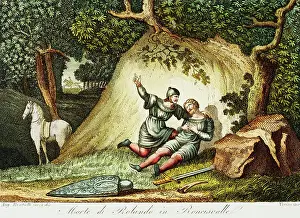 Knight Prints: Death of Roland at Roncesvalles Engraving