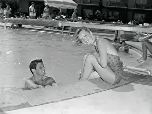 Debbie Reynolds and Eddie Fisher at Poolside