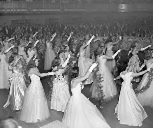 Debutante Prints: Debutantes Dance, Hands Raised; Ball